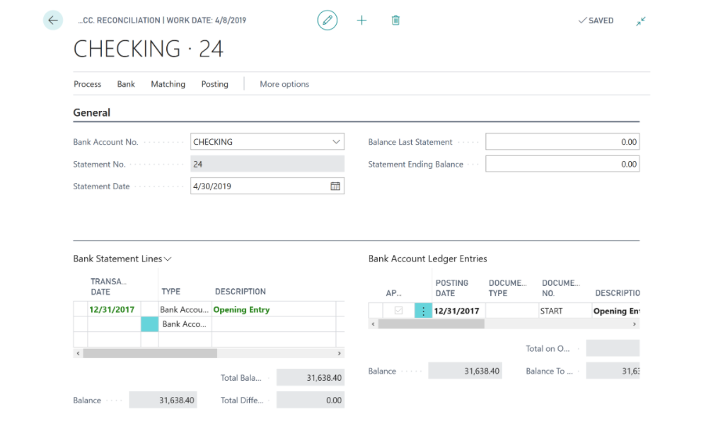 Business Central 365 Bank Reconciliation screenshot 1