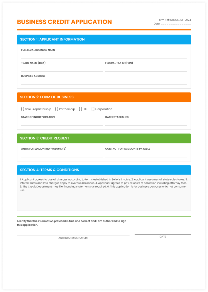 sample credit application for business