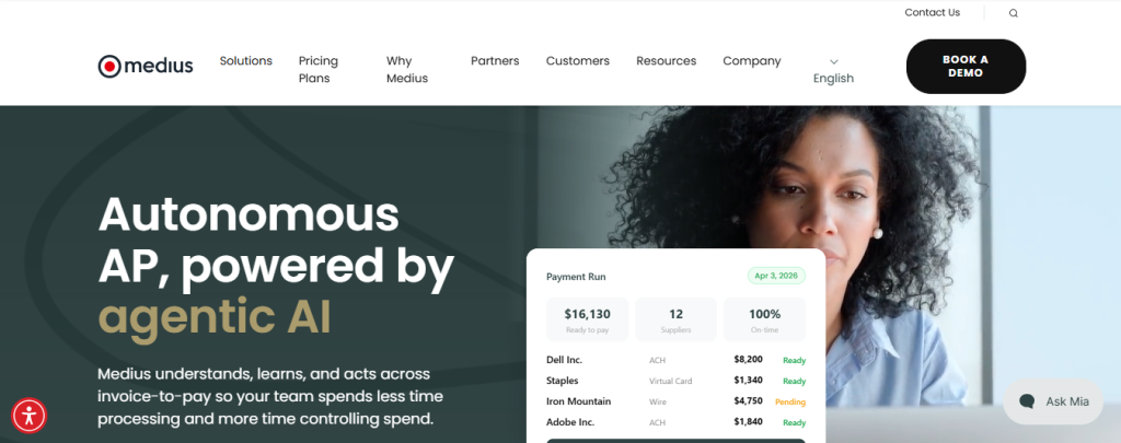 Medius accounts payable dashboard featuring AI-driven anomaly detection.