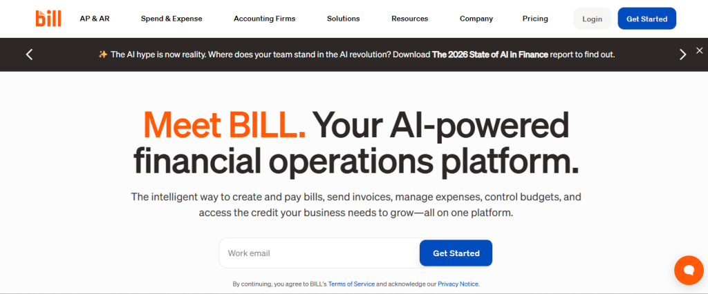 BILL accounts payable interface showing automated invoice capture and digital approval workflows