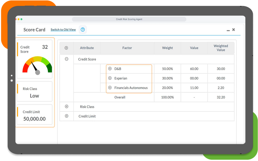 Enterprise credit scoring solution dashboard showing automated risk evaluation and credit application tool