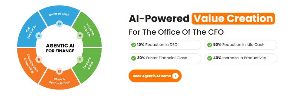 HighRadius autonomous financial close management software dashboard showing AI agents and R2R agent builder interface.
