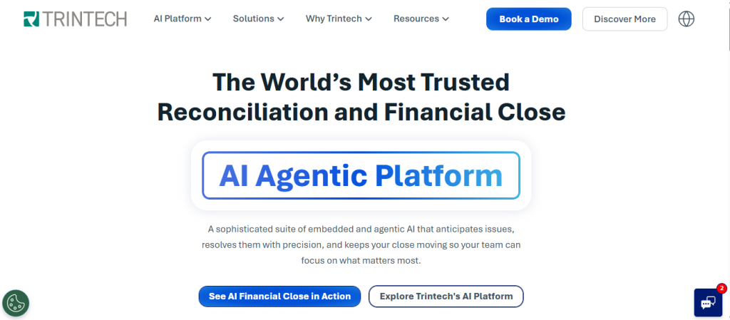 Trintech Record-to-Report close software dashboard showcasing global multi-entity timeline and checklist compliance.