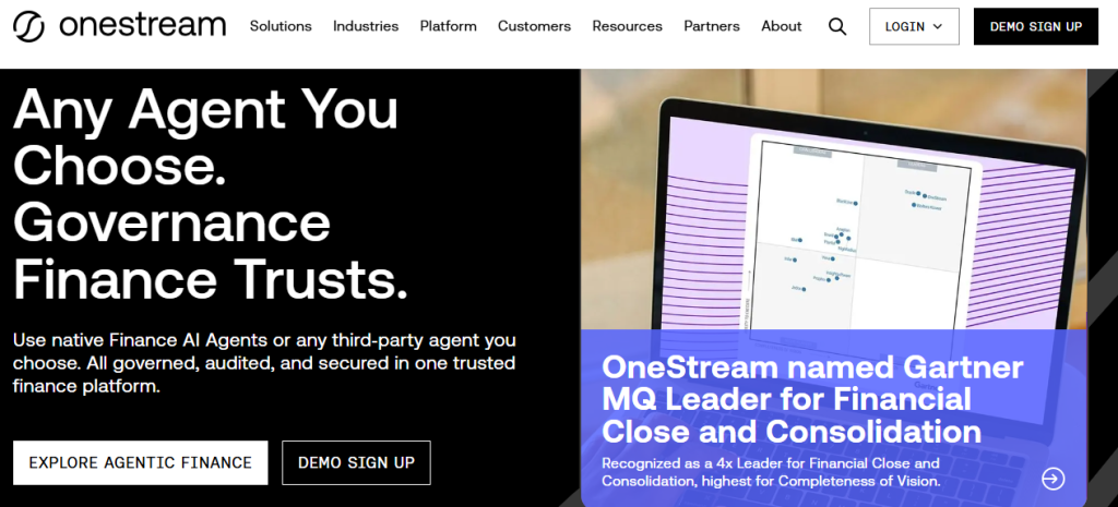 OneStream Corporate Performance Management CPM platform interface displaying financial consolidation and forecasting analytics.