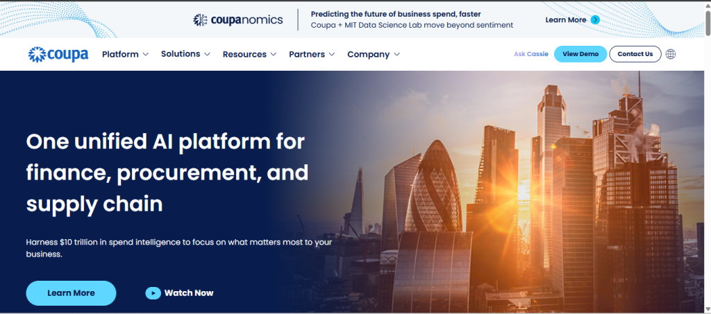 Coupa unified AI platform for procurement and finance.
